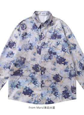 From Mars 蓝色光晕 休闲气质百搭衬衣文艺宽松上衣衬衫简约情侣