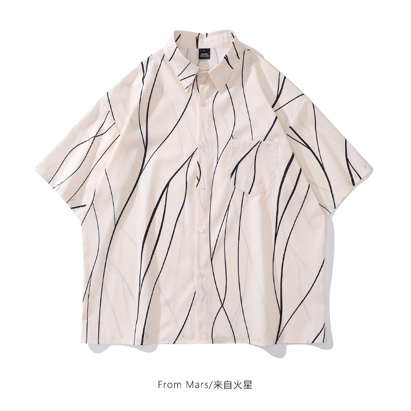 印花衬衫男女宽松短袖衬衣bf