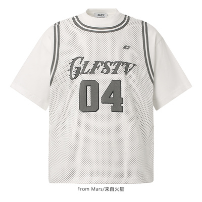 万事马上好宽松圆领拼接短袖T恤