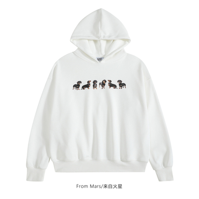 不同站姿腊肠狗印花宽松卫衣