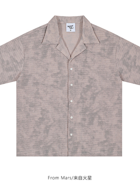 From Mars 时间证明 复古渐变做旧古巴领宽松bf百搭男女短袖衬衫