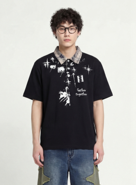 适合夏天撞色泼墨POLO衫短袖T恤