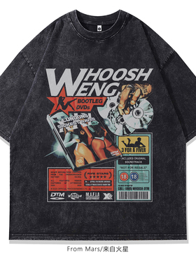 From Mars 野兽英雄 T恤美式高街痞帅短袖潮牌印花宽松黑色夏男女
