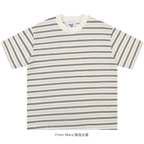 夏季清爽短袖T恤撞色宽松条纹