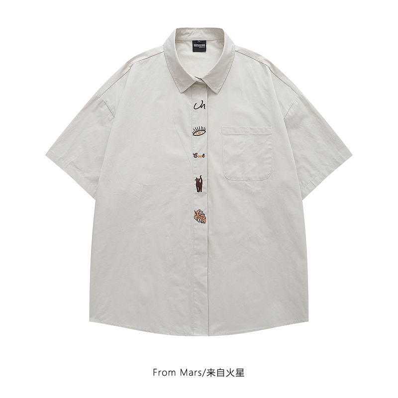 日系个性休闲宽松bf短袖衬衫