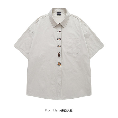 日系个性休闲宽松bf短袖衬衫