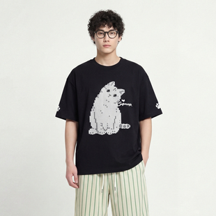 FromMars Tilt head kitten round collar short-sleeved T-shirt