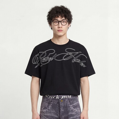 线条印花花体字母短袖T恤简约