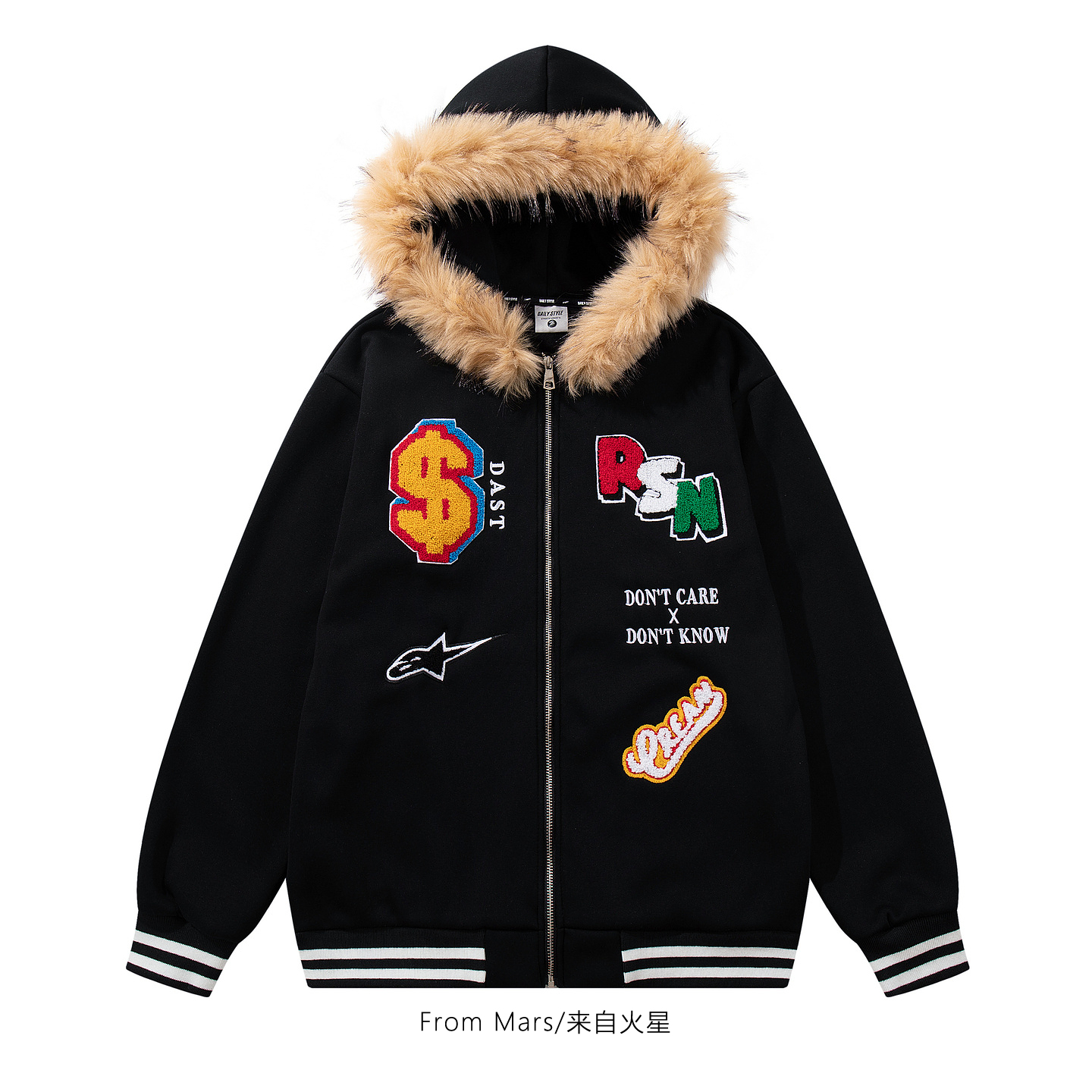 从前没变毛领加绒连帽开衫卫衣