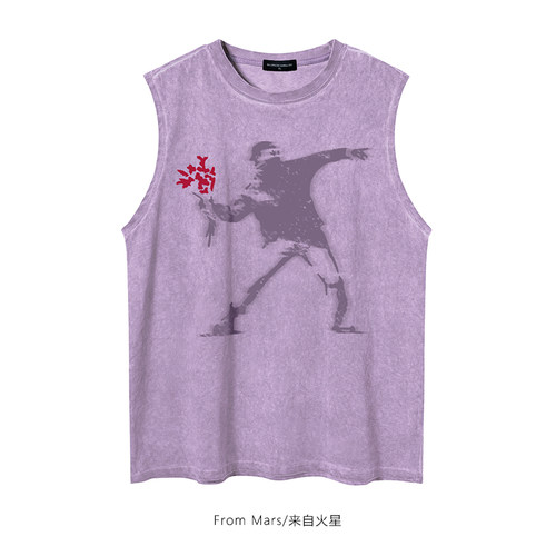 水洗无袖T恤宽松休闲坎肩背心