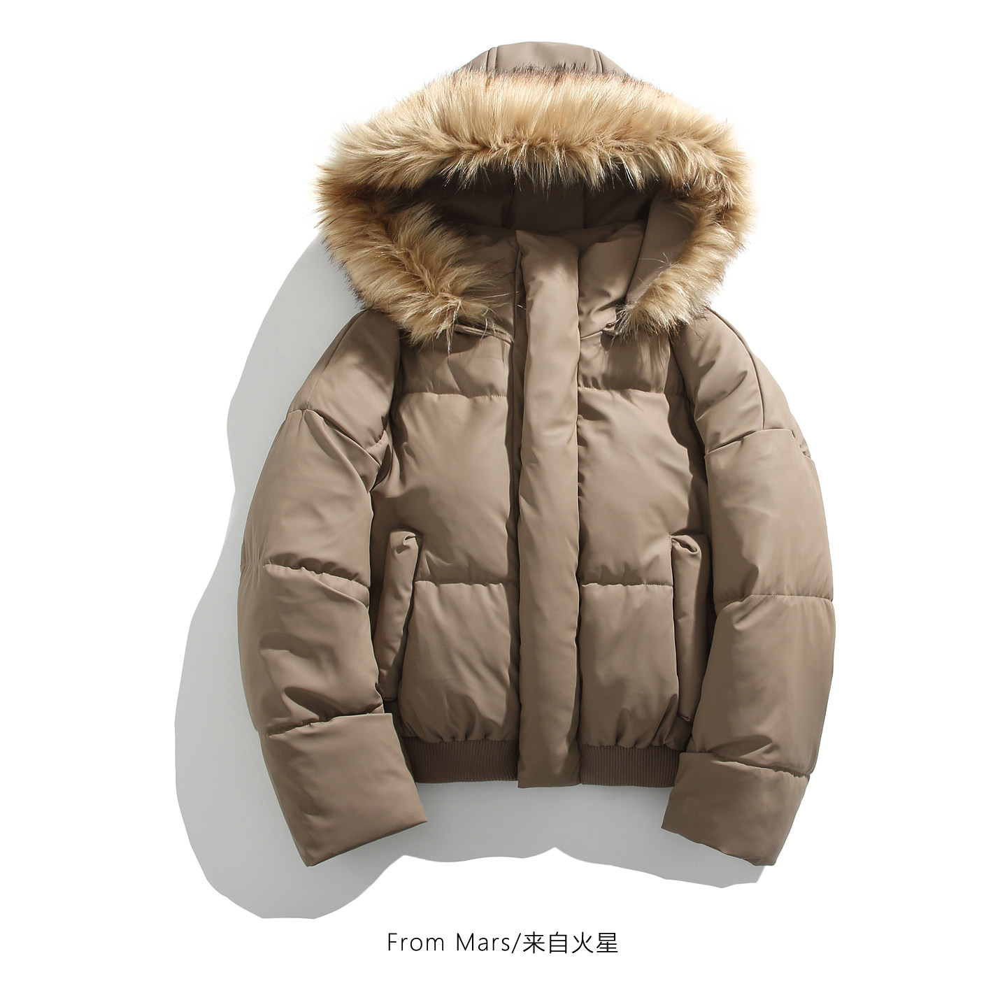 加厚保暖毛领连帽棉衣