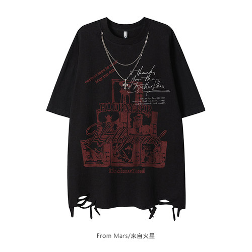 街头嘻哈项链吊坠短袖T恤