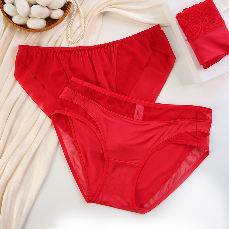 本命年结婚大红色真丝内裤