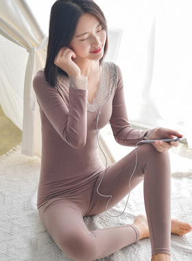 【清仓】有致发热保暖内衣套装女低领隐形无痕美体紧身秋衣秋裤