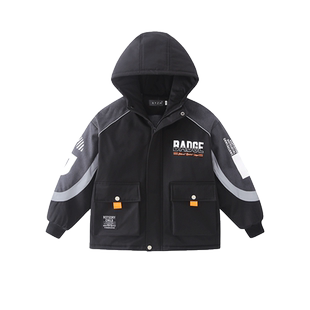 男童冬装加绒外套2025新款儿童棉衣秋冬派克服中大童加厚长款棉袄