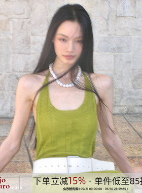 Rojo oscuro智惠美人马海毛真丝牛油果绿显白U领度假挂脖连衣裙女
