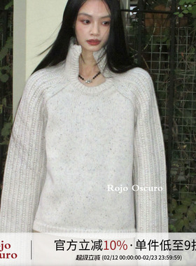 RojoOscuro智惠美人 夹花羊毛100绞花毛衣套头厚毛织挺阔可做外套