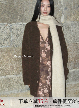 RojoOscuro智惠美人康宝莱马海毛巧克力色牛角扣口袋毛衣开衫外套