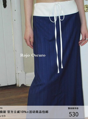 Rojo Oscuro智惠美人ins风接拼藏蓝色抽绳西装条纹简约低腰半裙女