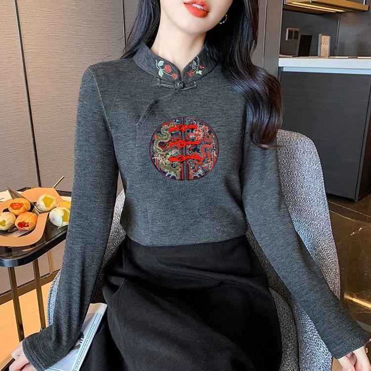 长袖新中式常规刺绣印花盘扣德绒