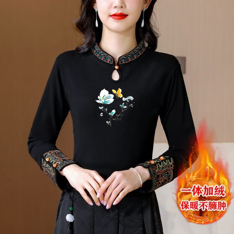 冬季双面德绒国风保暖长袖T恤