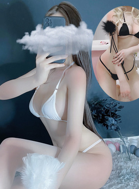 黑色性感v领伪娘文胸套装绑带cd变装反串男扮女装大佬挂脖式内衣