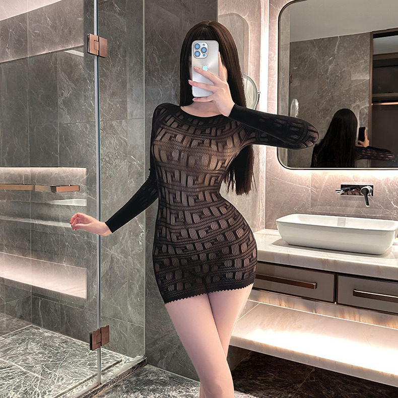 性感纯欲御姐伪娘网衣长袖女装大佬连体衣ts男娘变装包臀紧身短裙