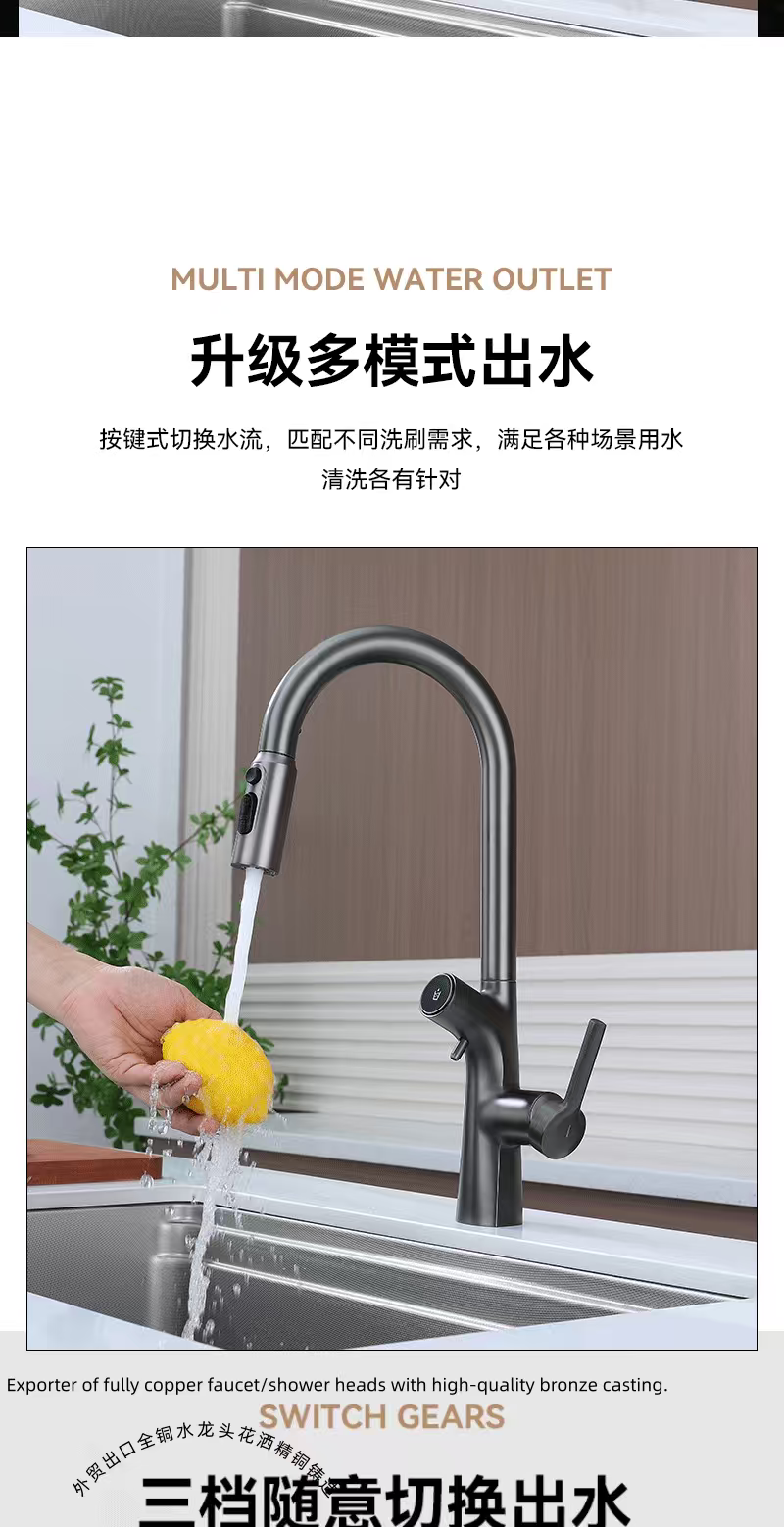外贸厨房洗菜盆冷热水龙头净水器三合一家用洗碗池防溅水龙头抽拉