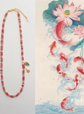 国潮国风天然石花朵新款锁骨链