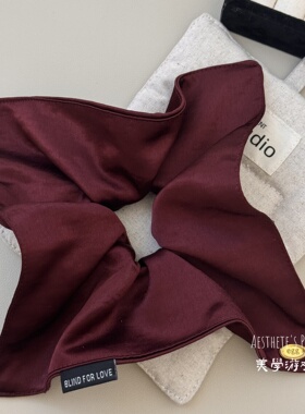 韩系新款洋气红色缎面方巾大肠发圈复古简约气质发箍慵懒风高颅顶