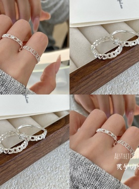 S925纯银镂空爱心四叶草戒指