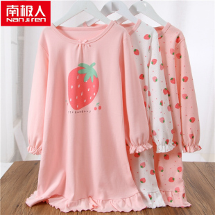 南极人童装儿童纯棉睡裙女童亲子连衣裙中大童长袖家居裙春秋冬