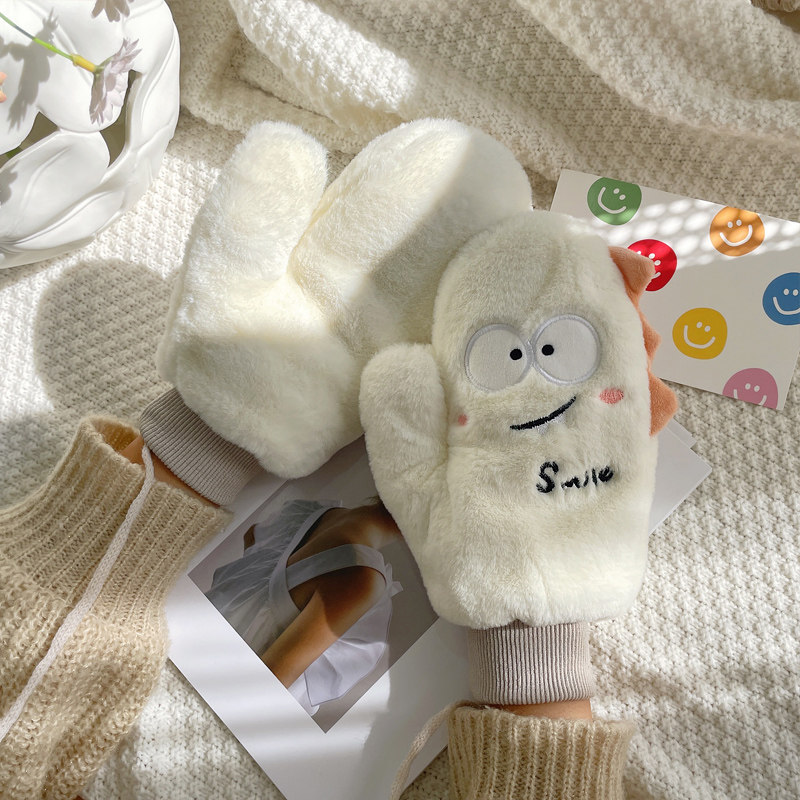 手套女冬季可爱卡通恐龙全包指加绒加厚学生骑车保暖韩版挂脖百搭