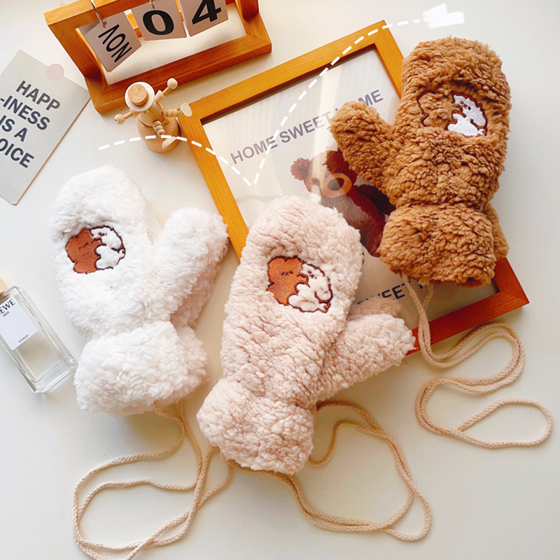 女毛绒连指朋友可爱小熊冬季手套