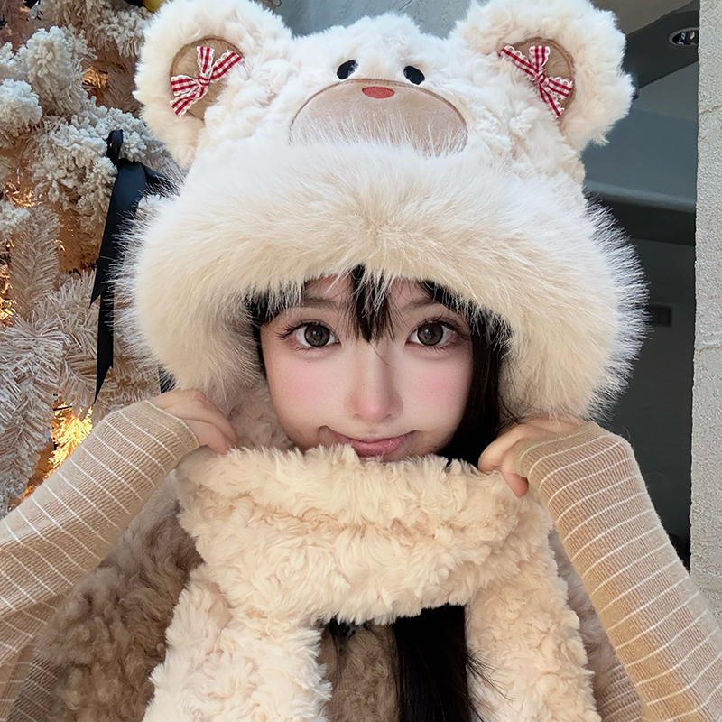 雏袖帽子围巾手套一体女冬季保暖