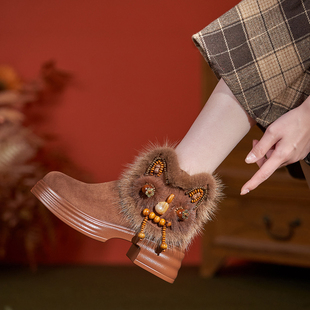 增高雪地靴子女2025新款冬季加绒虎头鞋短靴毛毛棉鞋厚底女鞋加厚