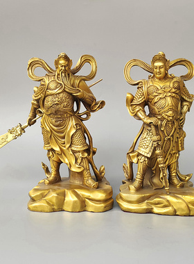 黄铜铸造左右护法像家居中式摆件