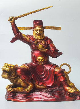 赵公明铜像骑虎武财神赵元帅中式摆件黄铜空心铸造工艺家居店铺用