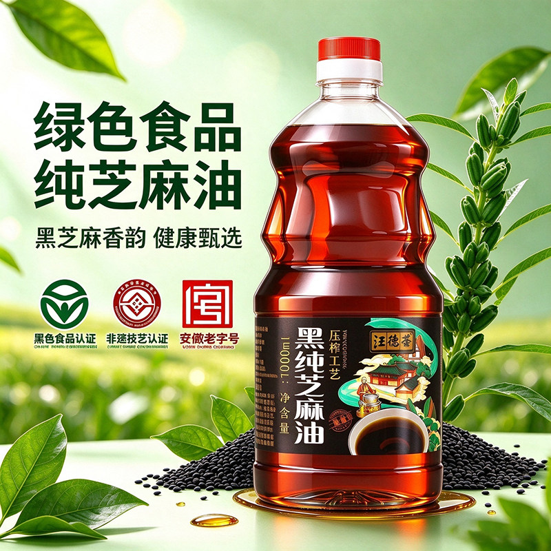 汪德荣纯正黑芝麻小磨香油凉拌菜家用芝麻油火锅蘸料油碟调味油