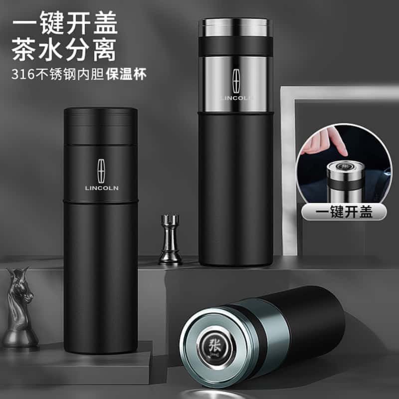适用于林肯车载一键按速开盖保温杯不锈钢茶水分离泡茶杯男士水杯