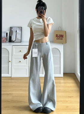 灰色微喇卫裤女2026秋冬新款韩版阔腿运动慵懒休闲裤子