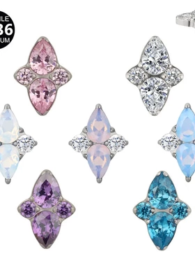 F136 钛合金耳骨钉爆闪华子四叶草系列天然石+镶锆石穿刺饰品配件