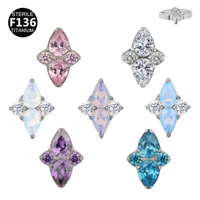 F136 钛合金耳骨钉爆闪华子四叶草系列天然石+镶锆石穿刺饰品配件