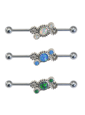 2025新款耳骨钉时尚澳宝石软骨杆齿轮杠铃天然石系列穿刺饰品