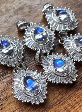 斯里兰卡纯银爱心水晶蓝月光石