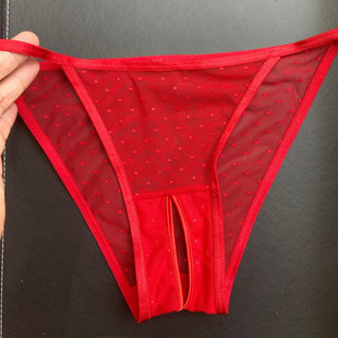 超薄三角裤 透明蕾丝性感开裆黑色红色诱惑女低腰内裤