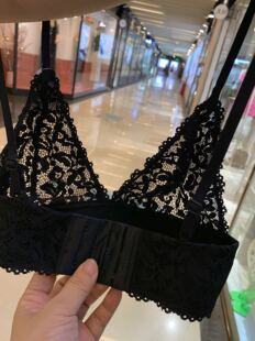 透明性感胸罩欧美性感三角蕾丝内衣大胸显小火辣黑色白色文胸1