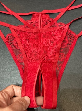 性感T裤低腰诱惑镂空蕾丝黑色红色丁字裤美臀女士开裆内裤