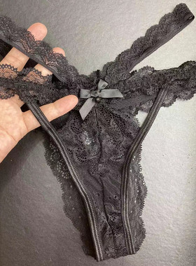 包邮透明性感丁字裤女款蕾丝镂空诱惑红色黑色T裤内裤大码透视