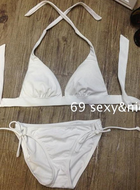 分体显瘦小胸聚拢性感白色托胸比基尼女bikini泳衣
